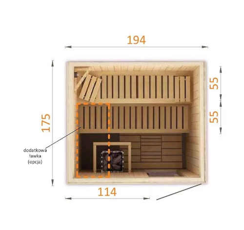 dřevěná pravoúhlá domácí sauna