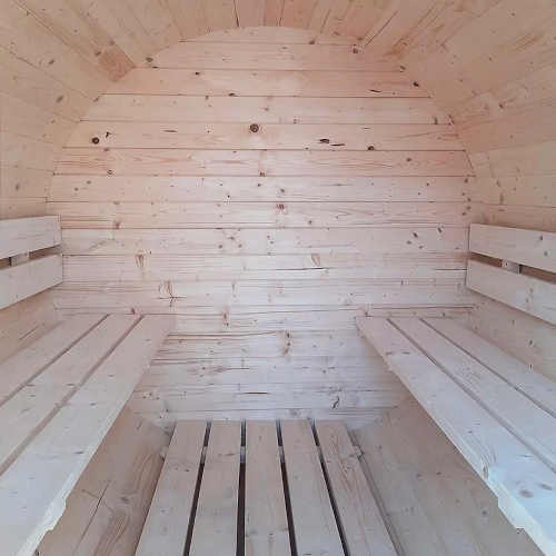 dřevěná sudová sauna do exteriéru