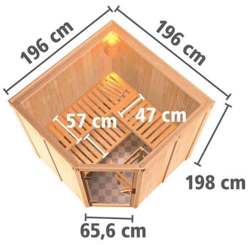 Rohová finská sauna 2x2 metry
