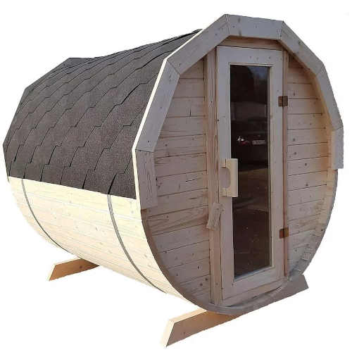 sauna venkovní v designu sudu